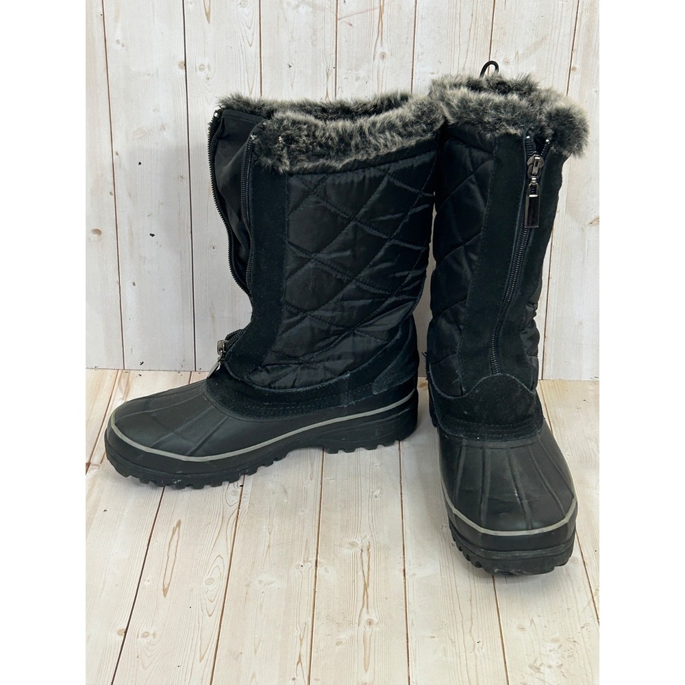 Khombu Women's‎ Black Quilted Faux Fur Lined Zippered Winter Snow Boots Size 6M